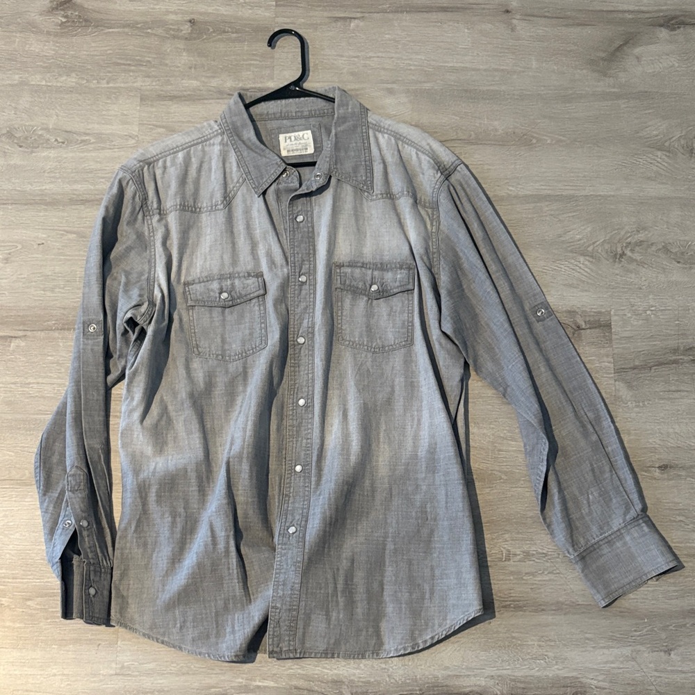 PD&C Men's Casual Gray Button Down Shirt